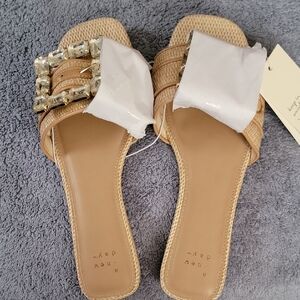 a new day Beige Sandals with Crystal Buckle